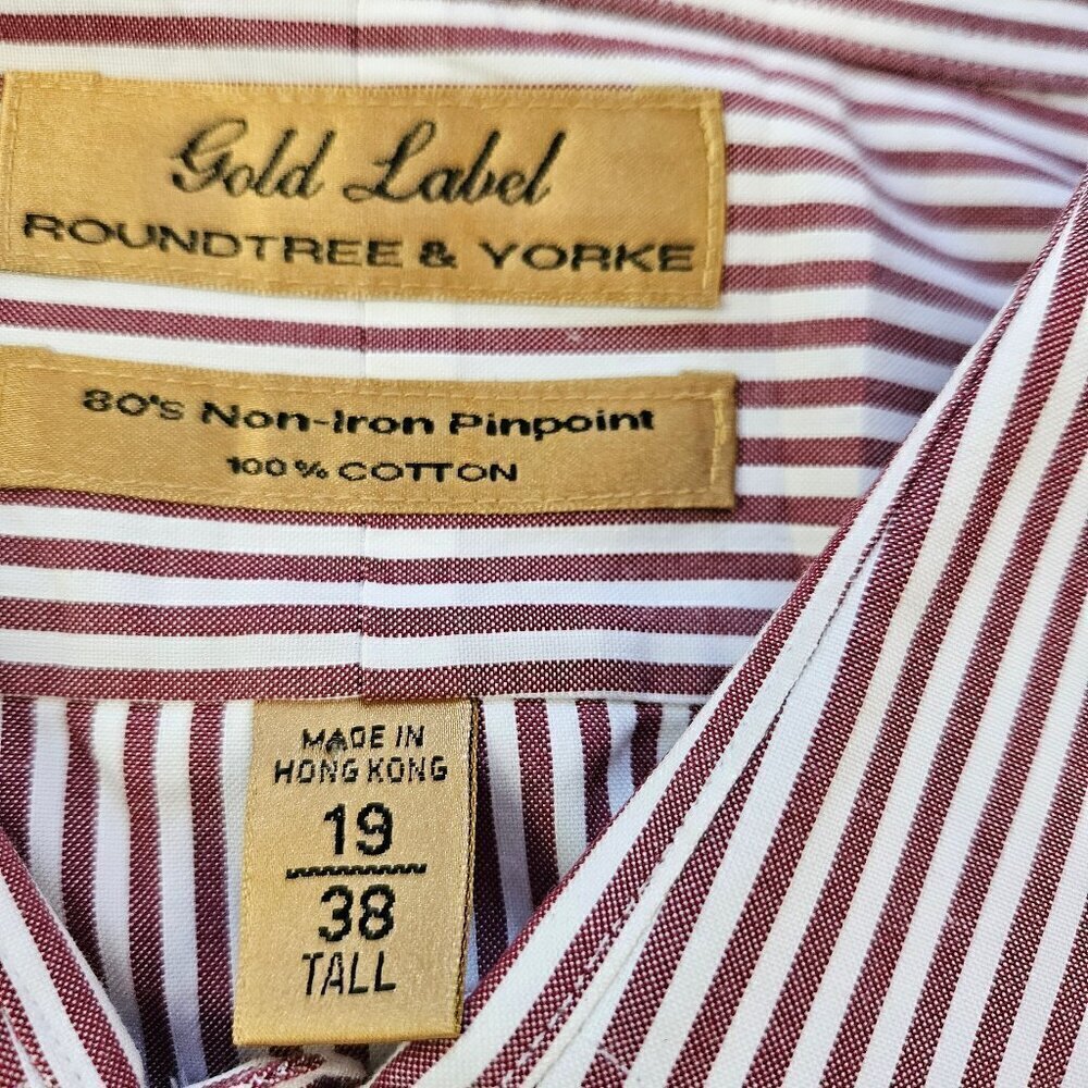 Roundtree & York Gold Label Non Iron Red Striped Button Down Shirt Size 19/38 T - Picture 7 of 7